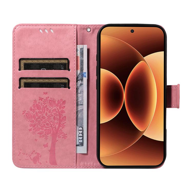 For Xiaomi 17 Pro Max Tree & Cat Embossed Pattern Flip Leather Phone Case