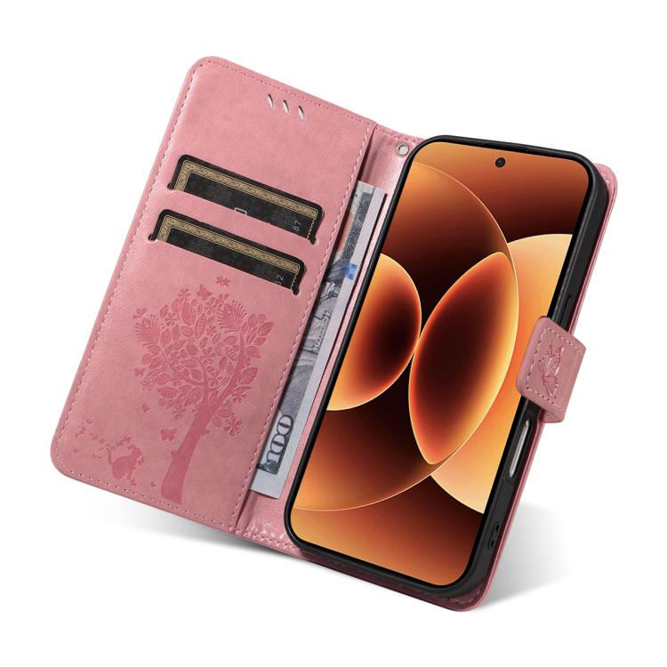 For Xiaomi 17 Pro Max Tree & Cat Embossed Pattern Flip Leather Phone Case