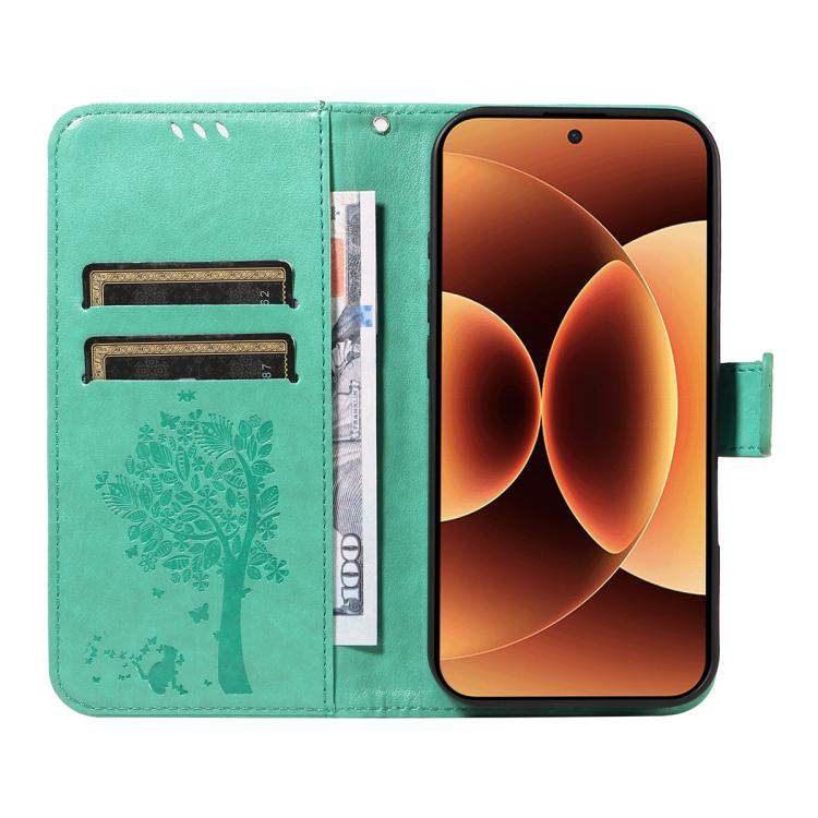 For Xiaomi 17 Pro Max Tree & Cat Embossed Pattern Flip Leather Phone Case