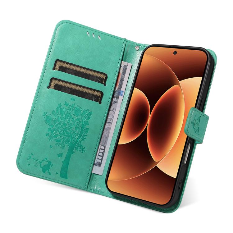 For Xiaomi 17 Pro Max Tree & Cat Embossed Pattern Flip Leather Phone Case