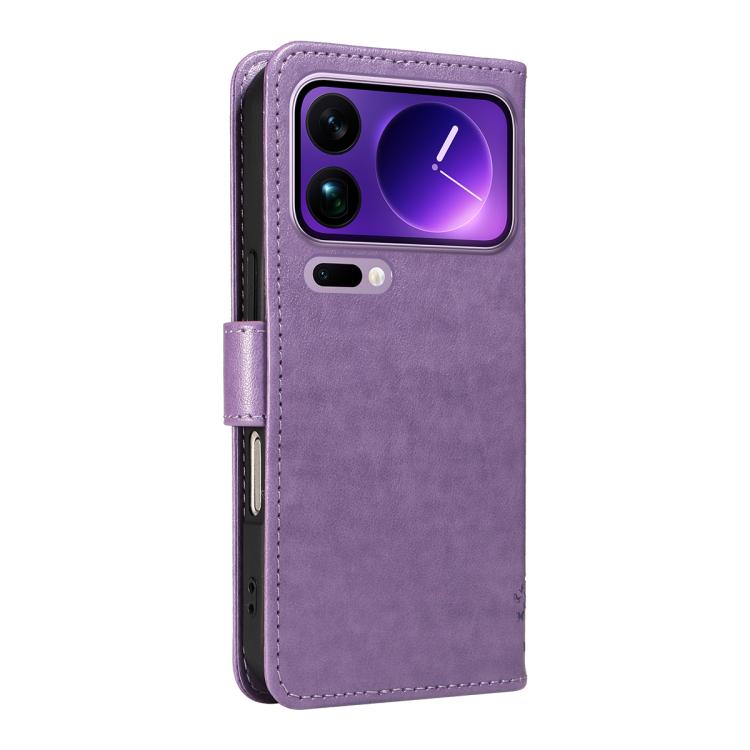 For Xiaomi 17 Pro Max Tree & Cat Embossed Pattern Flip Leather Phone Case