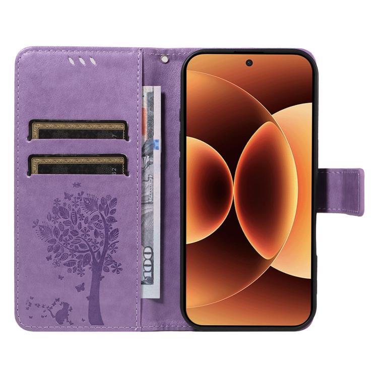 For Xiaomi 17 Pro Max Tree & Cat Embossed Pattern Flip Leather Phone Case
