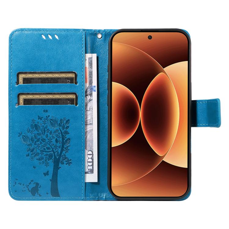 For Xiaomi 17 Pro Max Tree & Cat Embossed Pattern Flip Leather Phone Case