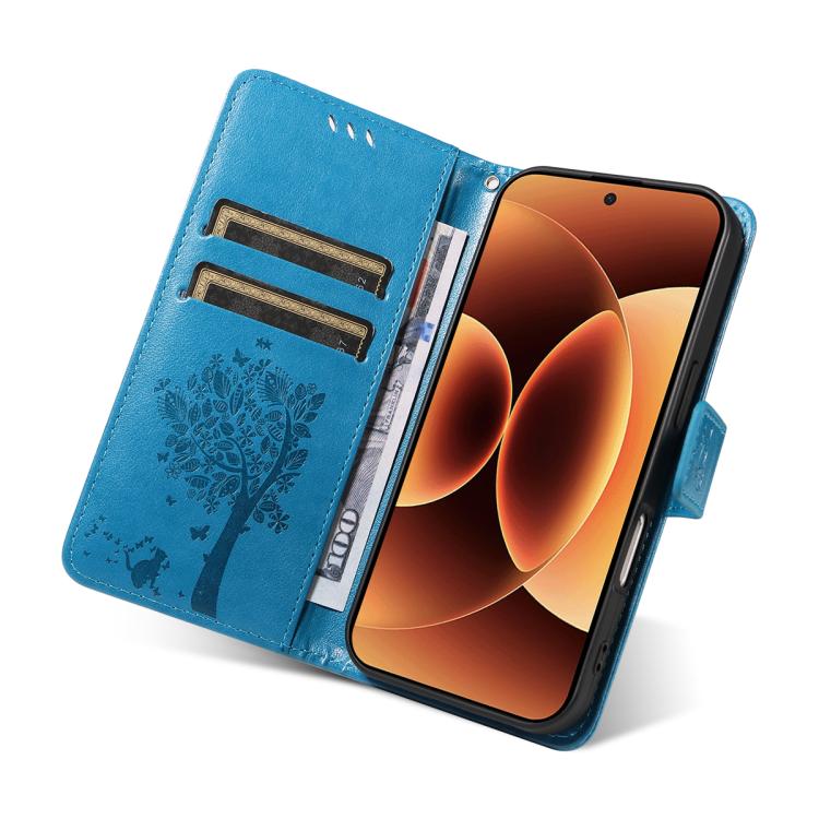 For Xiaomi 17 Pro Max Tree & Cat Embossed Pattern Flip Leather Phone Case