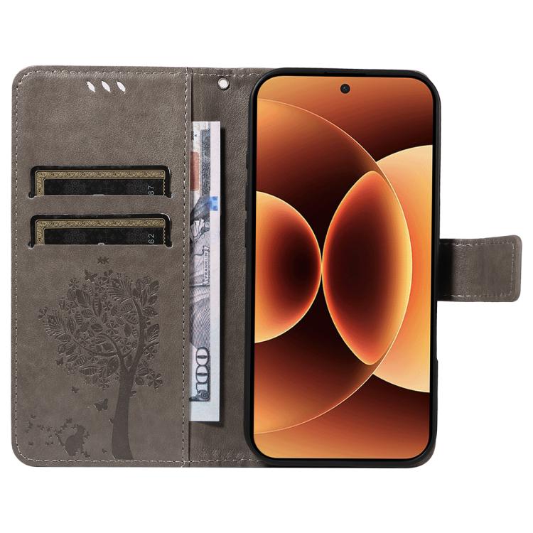 For Xiaomi 17 Pro Max Tree & Cat Embossed Pattern Flip Leather Phone Case