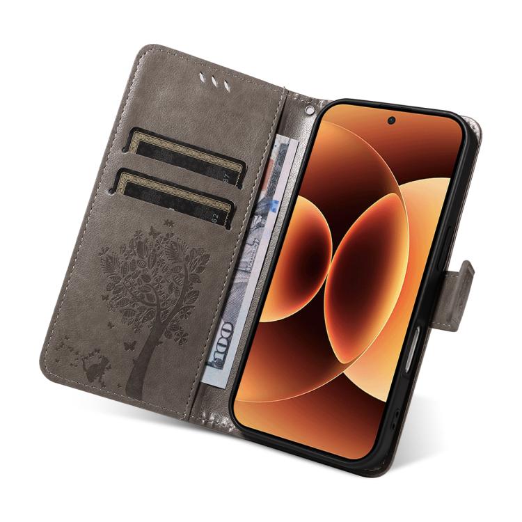 For Xiaomi 17 Pro Max Tree & Cat Embossed Pattern Flip Leather Phone Case