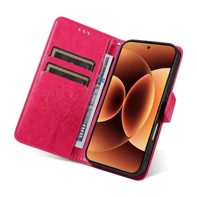 For Xiaomi 17 Pro Max Tree & Cat Embossed Pattern Flip Leather Phone Case