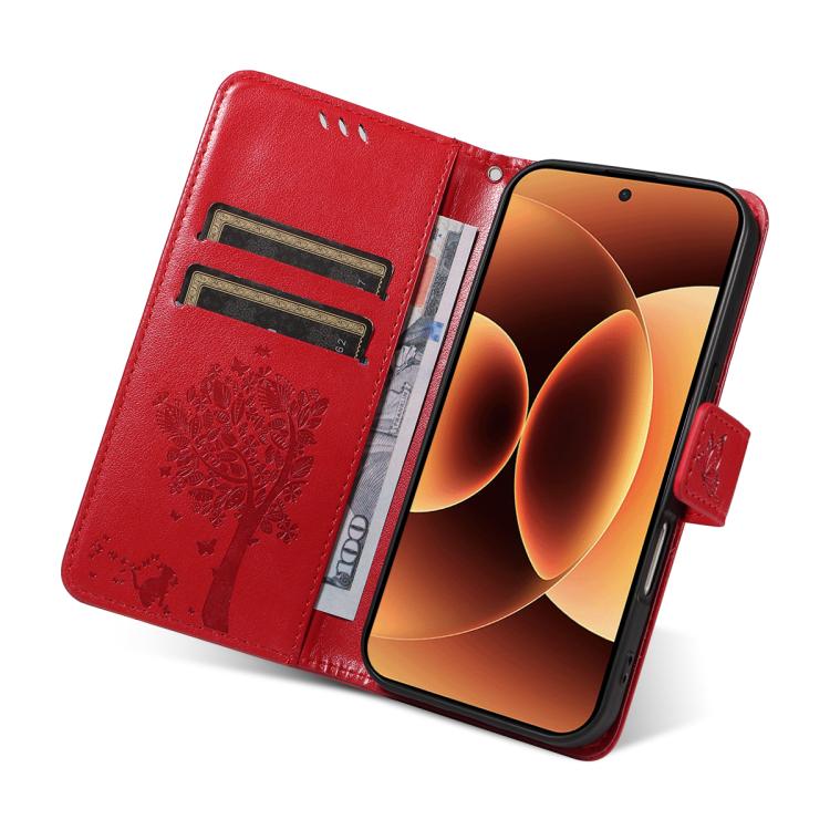 For Xiaomi 17 Pro Max Tree & Cat Embossed Pattern Flip Leather Phone Case