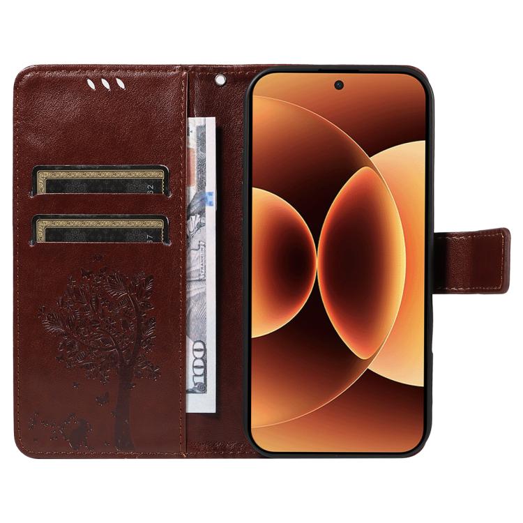 For Xiaomi 17 Pro Max Tree & Cat Embossed Pattern Flip Leather Phone Case