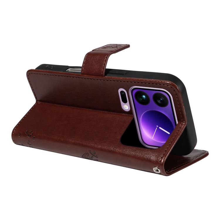 For Xiaomi 17 Pro Max Tree & Cat Embossed Pattern Flip Leather Phone Case