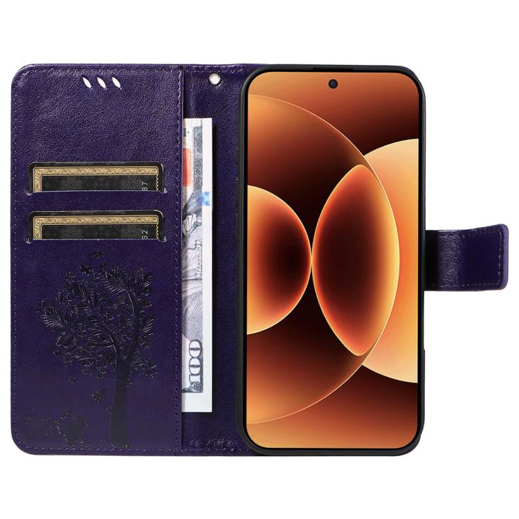 For Xiaomi 17 Pro Max Tree & Cat Embossed Pattern Flip Leather Phone Case