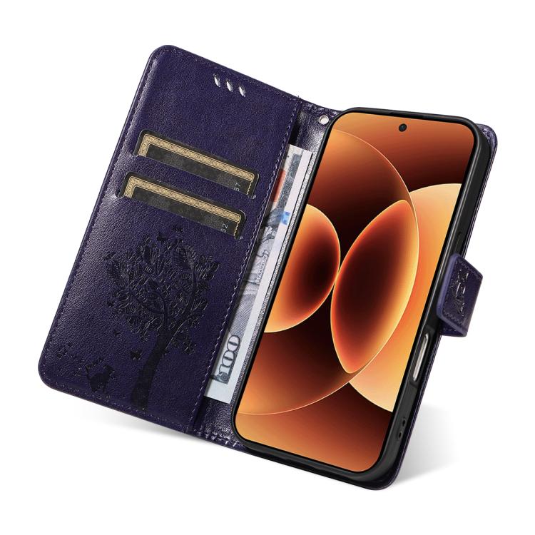 For Xiaomi 17 Pro Max Tree & Cat Embossed Pattern Flip Leather Phone Case