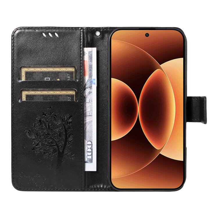 For Xiaomi 17 Pro Max Tree & Cat Embossed Pattern Flip Leather Phone Case