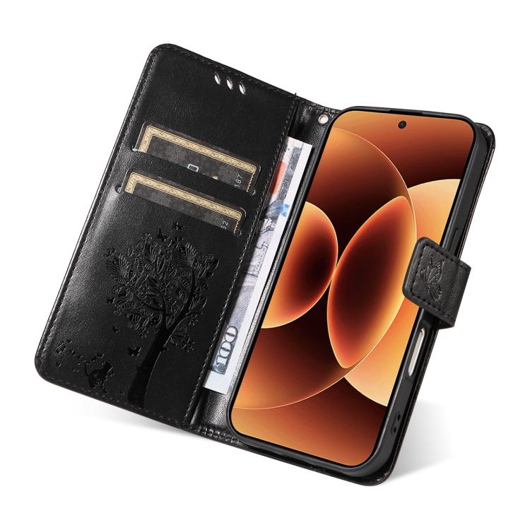 For Xiaomi 17 Pro Max Tree & Cat Embossed Pattern Flip Leather Phone Case