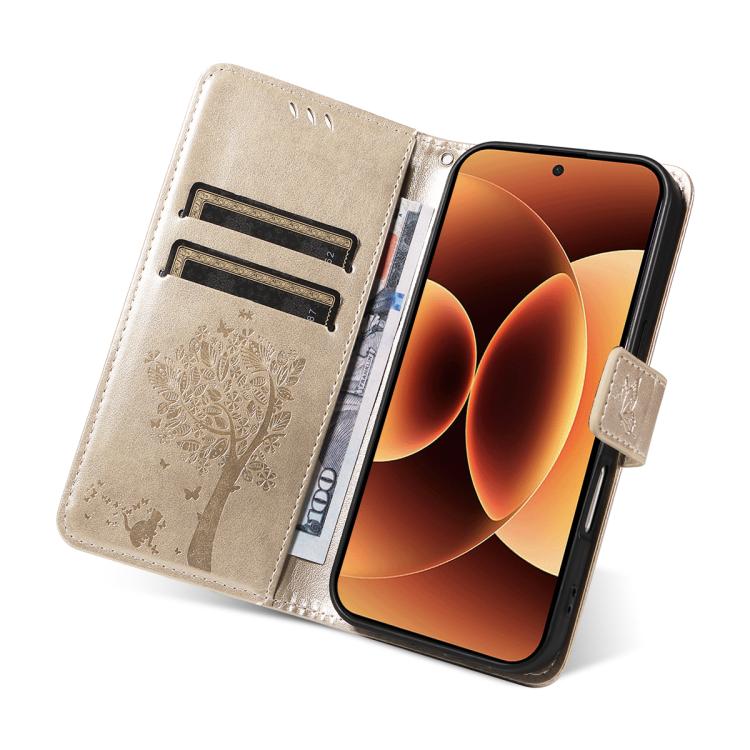 For Xiaomi 17 Pro Max Tree & Cat Embossed Pattern Flip Leather Phone Case