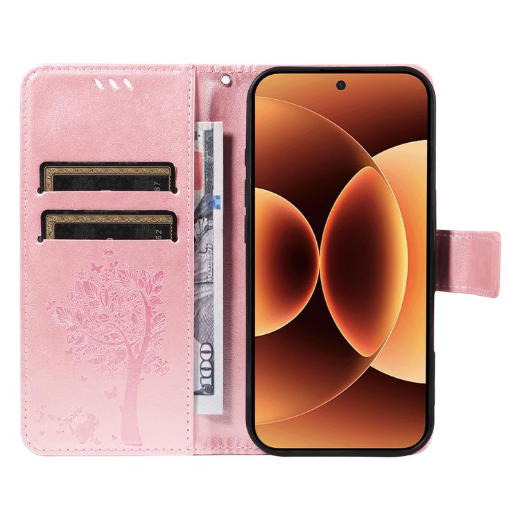 For Xiaomi 17 Pro Max Tree & Cat Embossed Pattern Flip Leather Phone Case