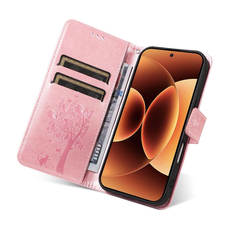 For Xiaomi 17 Pro Max Tree & Cat Embossed Pattern Flip Leather Phone Case