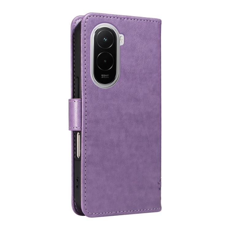 For Xiaomi Poco M7 4G 171mm Tree & Cat Embossed Pattern Flip Leather Phone Case