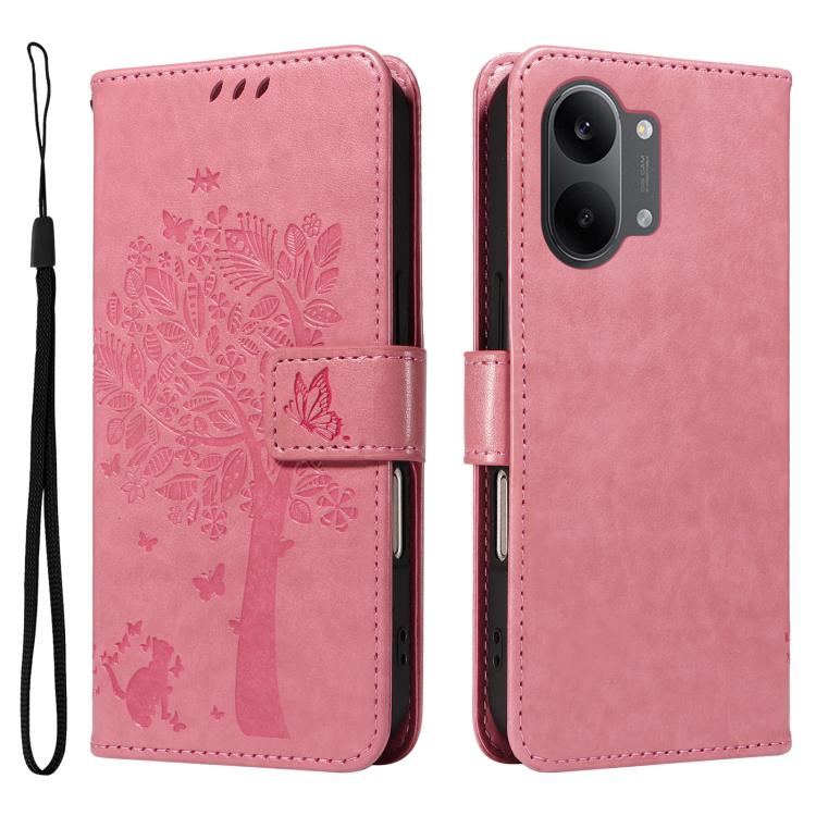 For Xiaomi Poco X8 Pro Max 5G Tree & Cat Embossed Pattern Flip Leather Phone Case