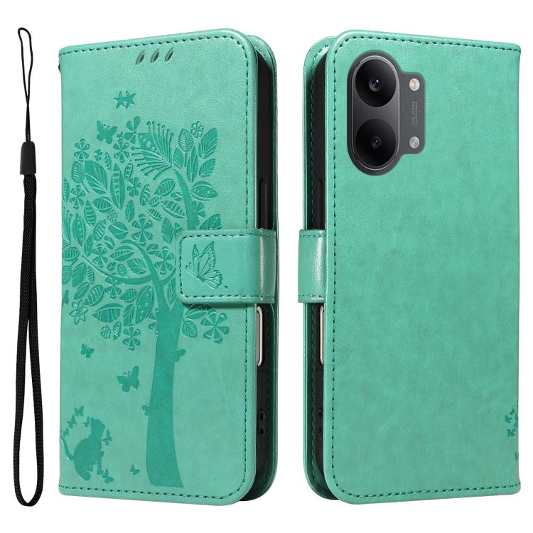 For Xiaomi Poco X8 Pro Max 5G Tree & Cat Embossed Pattern Flip Leather Phone Case
