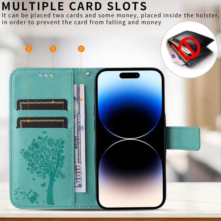 For Xiaomi Poco X8 Pro Max 5G Tree & Cat Embossed Pattern Flip Leather Phone Case