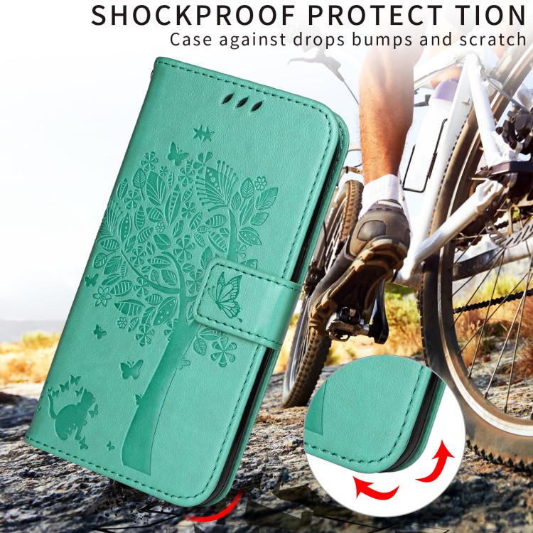 For Xiaomi Poco X8 Pro Max 5G Tree & Cat Embossed Pattern Flip Leather Phone Case