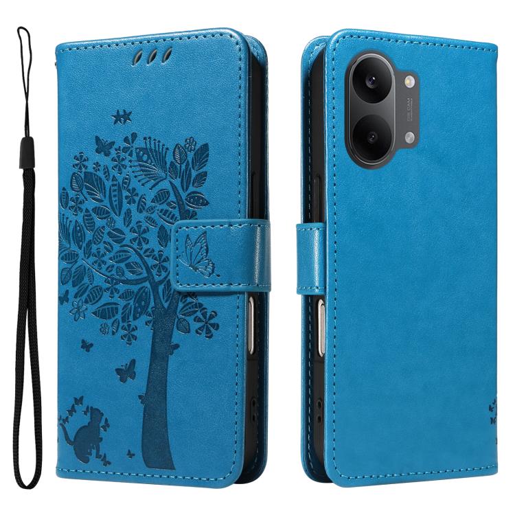 For Xiaomi Poco X8 Pro Max 5G Tree & Cat Embossed Pattern Flip Leather Phone Case