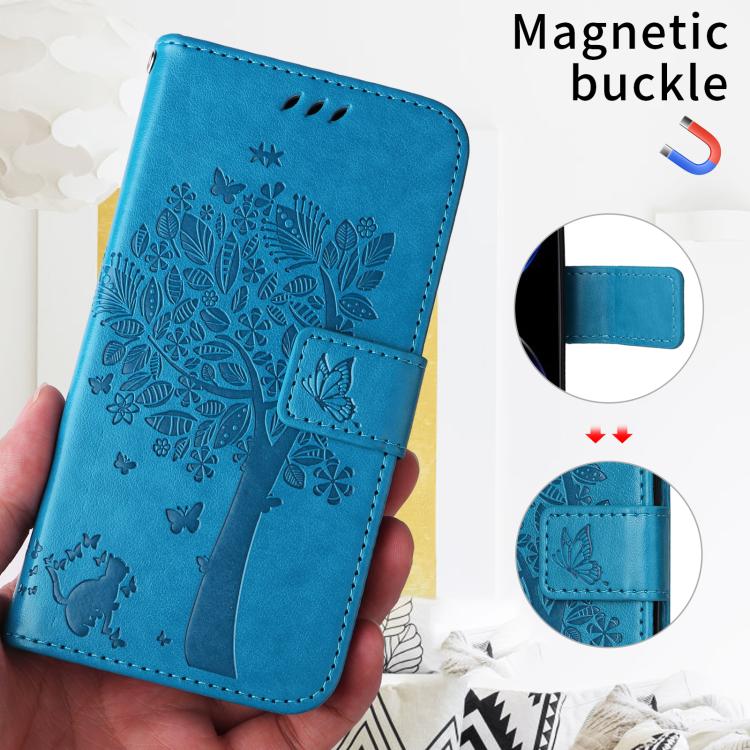 For Xiaomi Poco X8 Pro Max 5G Tree & Cat Embossed Pattern Flip Leather Phone Case