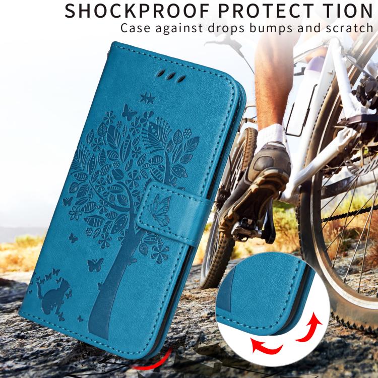 For Xiaomi Poco X8 Pro Max 5G Tree & Cat Embossed Pattern Flip Leather Phone Case