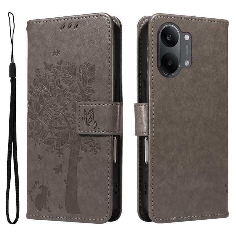 For Xiaomi Poco X8 Pro Max 5G Tree & Cat Embossed Pattern Flip Leather Phone Case