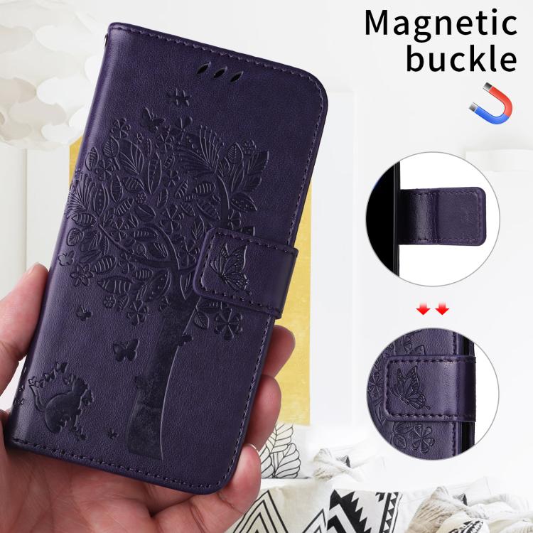 For Xiaomi Poco X8 Pro Max 5G Tree & Cat Embossed Pattern Flip Leather Phone Case