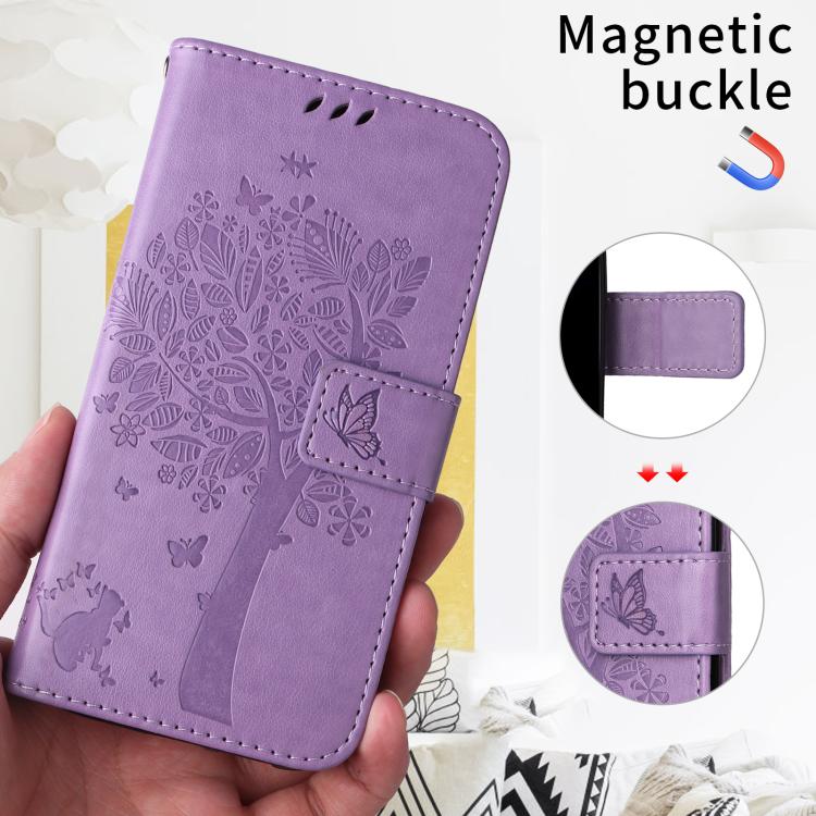 For Xiaomi 17 Ultra Tree & Cat Embossed Pattern Flip Leather Phone Case