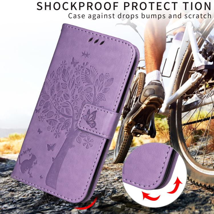 For Xiaomi 17 Ultra Tree & Cat Embossed Pattern Flip Leather Phone Case