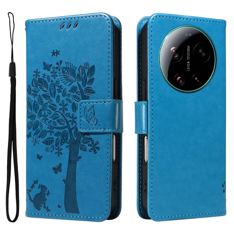For Xiaomi 17 Ultra Tree & Cat Embossed Pattern Flip Leather Phone Case