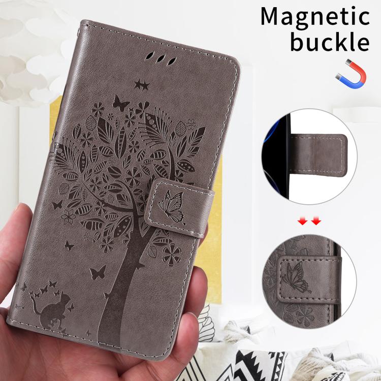 For Xiaomi 17 Ultra Tree & Cat Embossed Pattern Flip Leather Phone Case