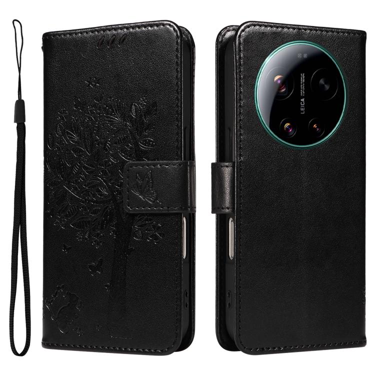 For Xiaomi 17 Ultra Tree & Cat Embossed Pattern Flip Leather Phone Case