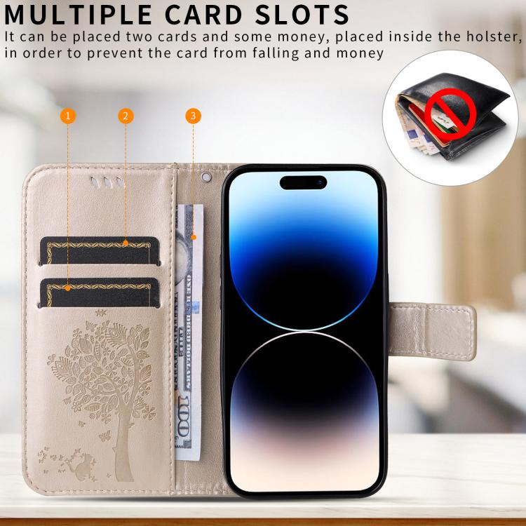 For Xiaomi 17 Ultra Tree & Cat Embossed Pattern Flip Leather Phone Case