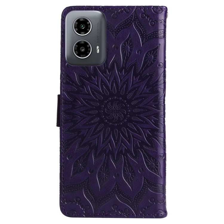 For Motorola Moto G34 Embossed Sunflower Pattern Flip Leather Phone Case