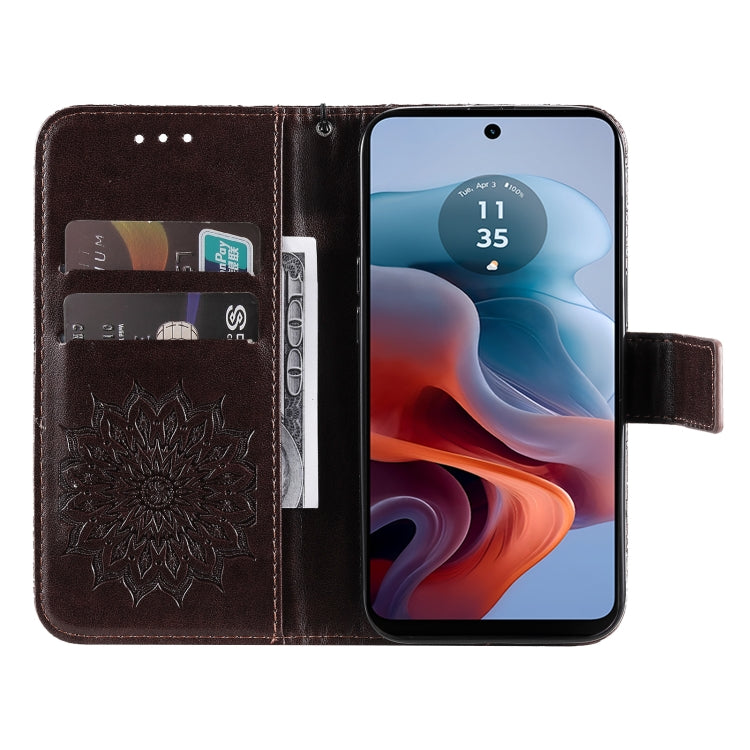 For Motorola Moto G34 Embossed Sunflower Pattern Flip Leather Phone Case
