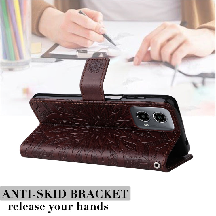For Motorola Moto G34 Embossed Sunflower Pattern Flip Leather Phone Case