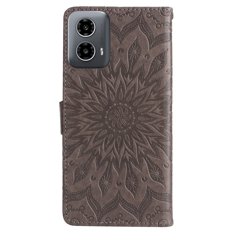 For Motorola Moto G34 Embossed Sunflower Pattern Flip Leather Phone Case