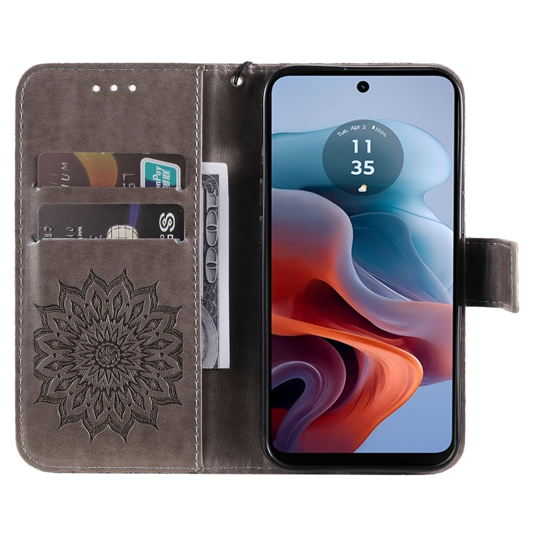 For Motorola Moto G34 Embossed Sunflower Pattern Flip Leather Phone Case