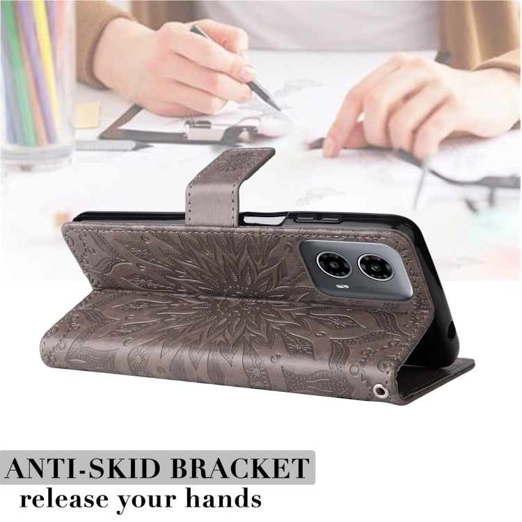 For Motorola Moto G34 Embossed Sunflower Pattern Flip Leather Phone Case