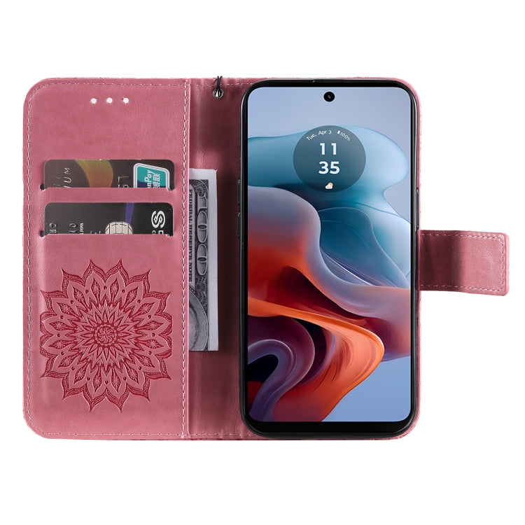 For Motorola Moto G34 Embossed Sunflower Pattern Flip Leather Phone Case