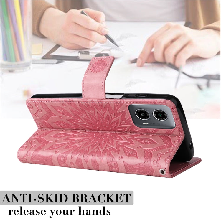 For Motorola Moto G34 Embossed Sunflower Pattern Flip Leather Phone Case