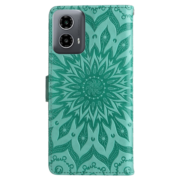 For Motorola Moto G34 Embossed Sunflower Pattern Flip Leather Phone Case