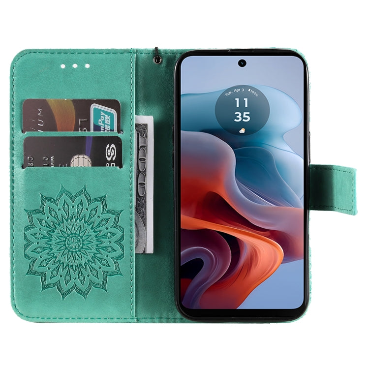 For Motorola Moto G34 Embossed Sunflower Pattern Flip Leather Phone Case