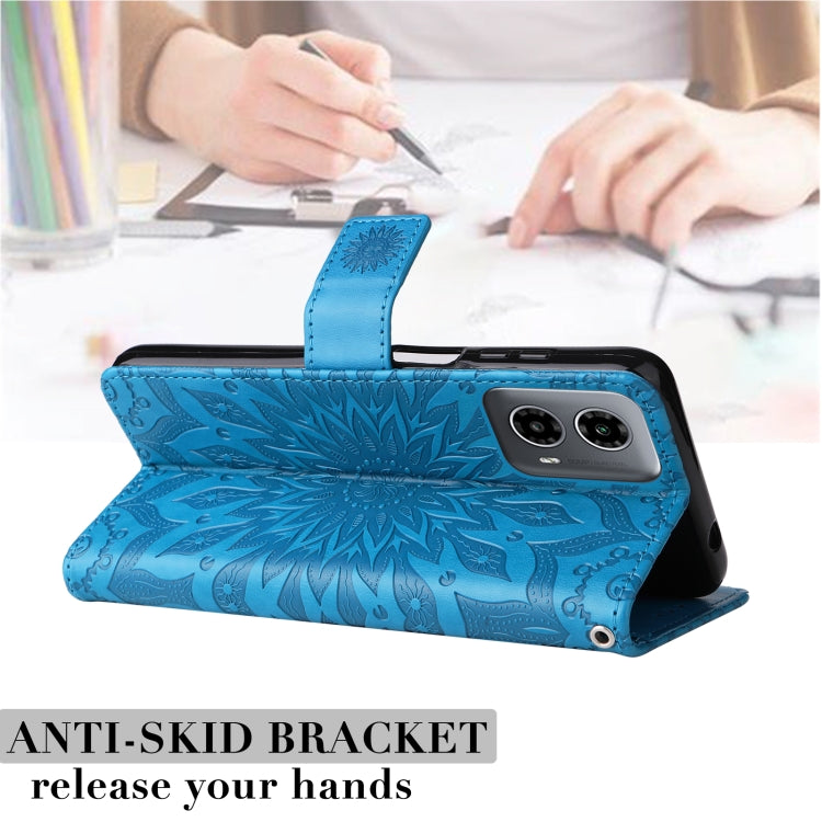 For Motorola Moto G34 Embossed Sunflower Pattern Flip Leather Phone Case
