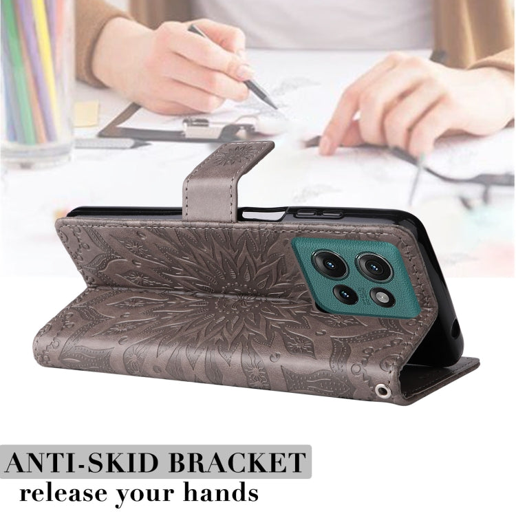 For Motorola Edge 50 5G Embossed Sunflower Pattern Flip Leather Phone Case
