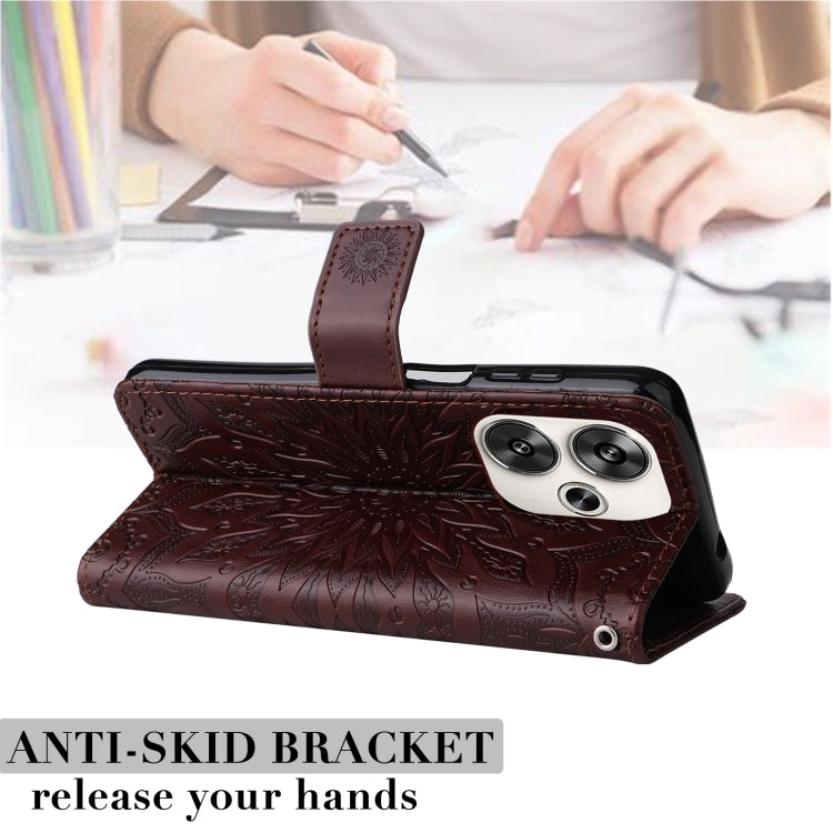 For Xiaomi Poco F6 Embossed Sunflower Pattern Flip Leather Phone Case